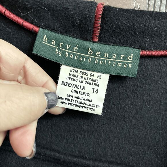 Harve Benard Benard Holtzman Wool Blend Coat Deep Red Black 14 Open Front - Picture 3 of 10